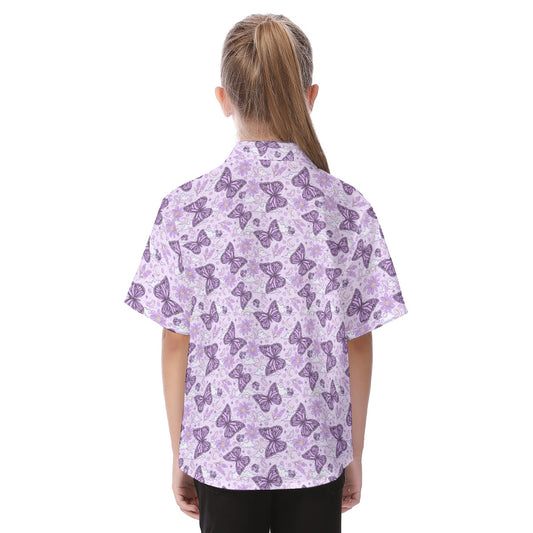 Lavender Butterflies - Kid's Hawaiian Button Up Shirt