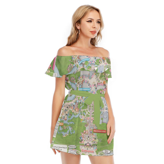 Vibrant Fantasy Park Map - Women's Off-shoulder Ruffle Dress