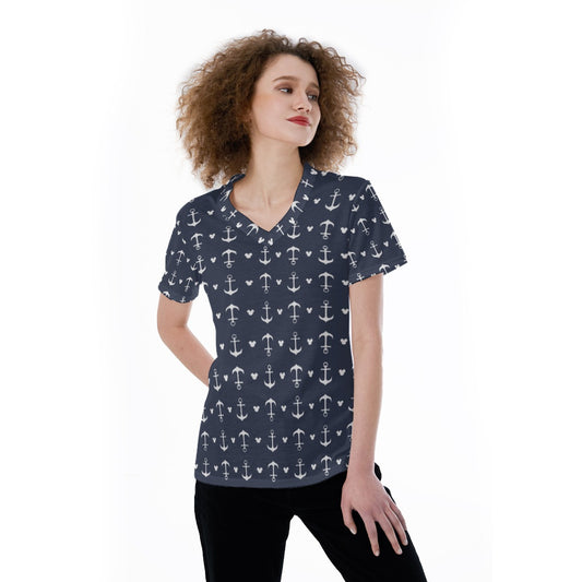 Anchors & Mouse Ears - Women's Short Sleeve V-Neck T-Shirt