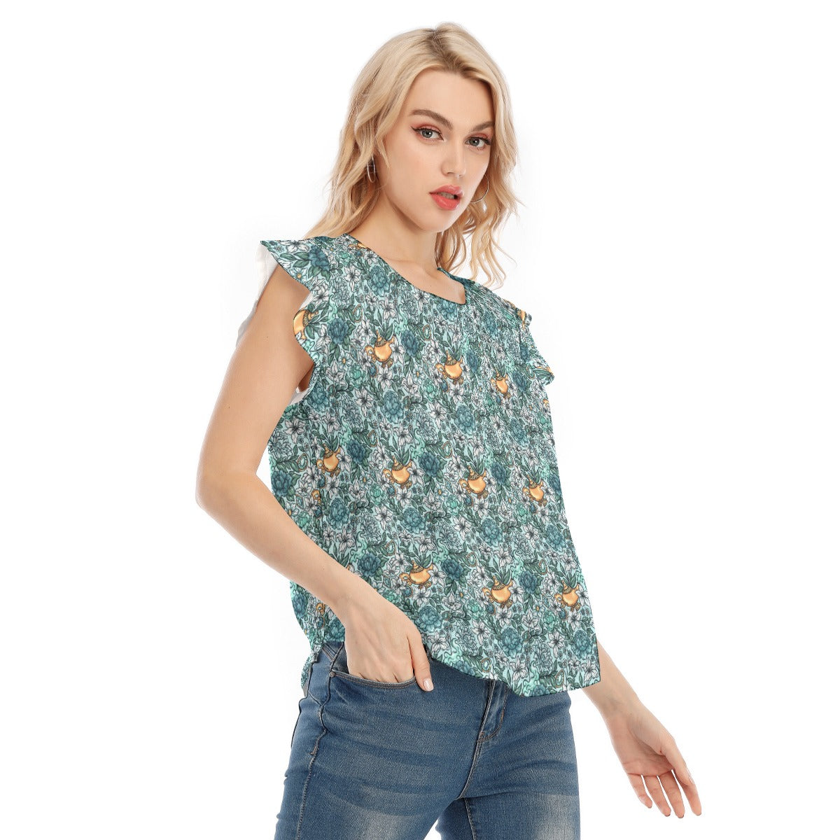 Fairytale Florals - Arabian Princess - Women’s Flutter Sleeve Top