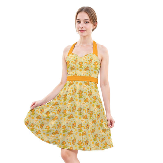 Vintage Citrus Garden - Women's Halter Vintage Pocket Dress