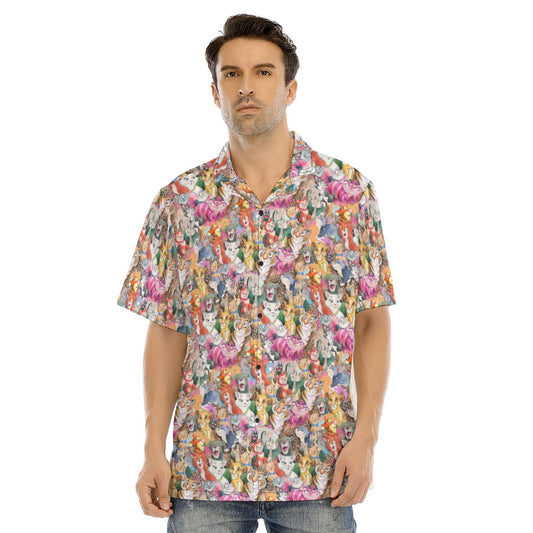 Whimsical Storybook Cats - Men's Hawaiian Button Up Shirt