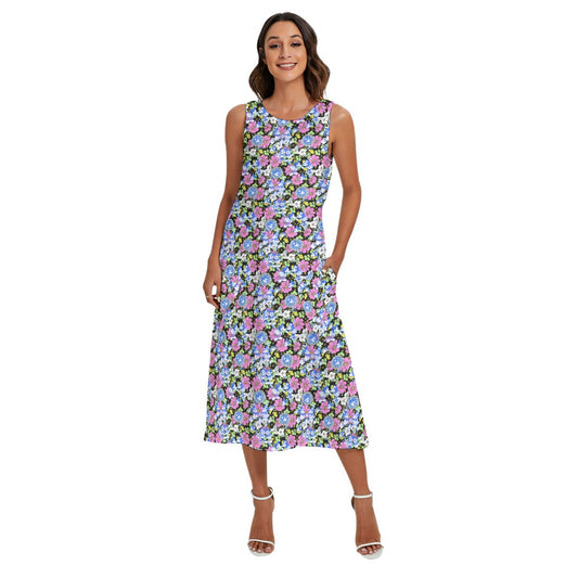 Garden Whimsy - Retro Mickey & Minnie - Women’s Diagonal Pocket Midi Dress