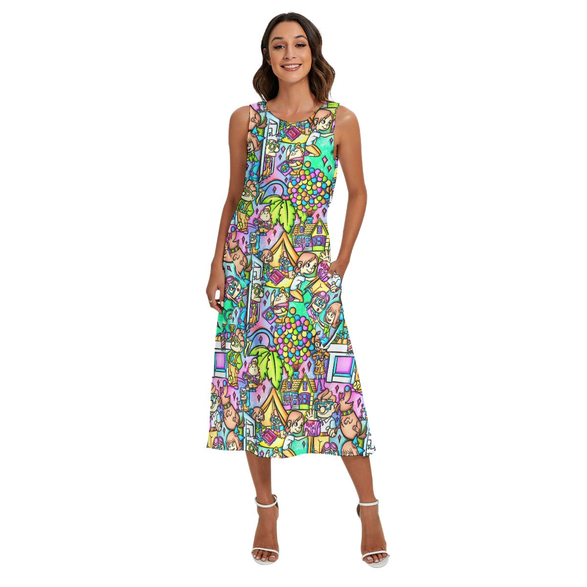 Balloon House Adventure Scenes - Women’s Diagonal Pocket Midi Dress