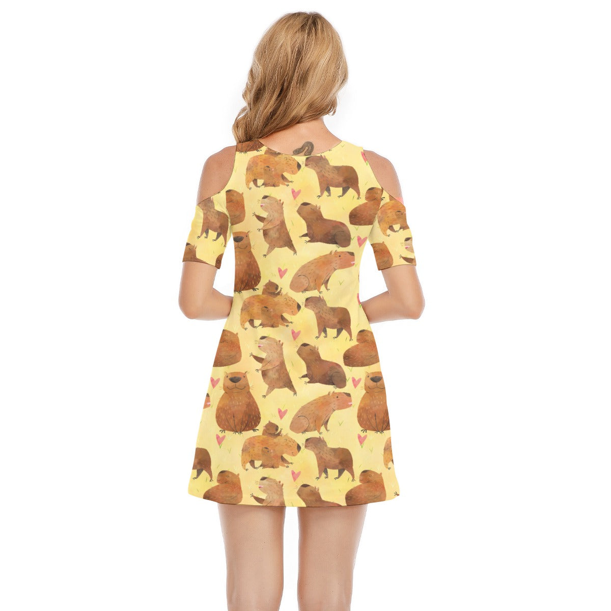 Capybara Love - Women's Cold Shoulder Cotton Dress