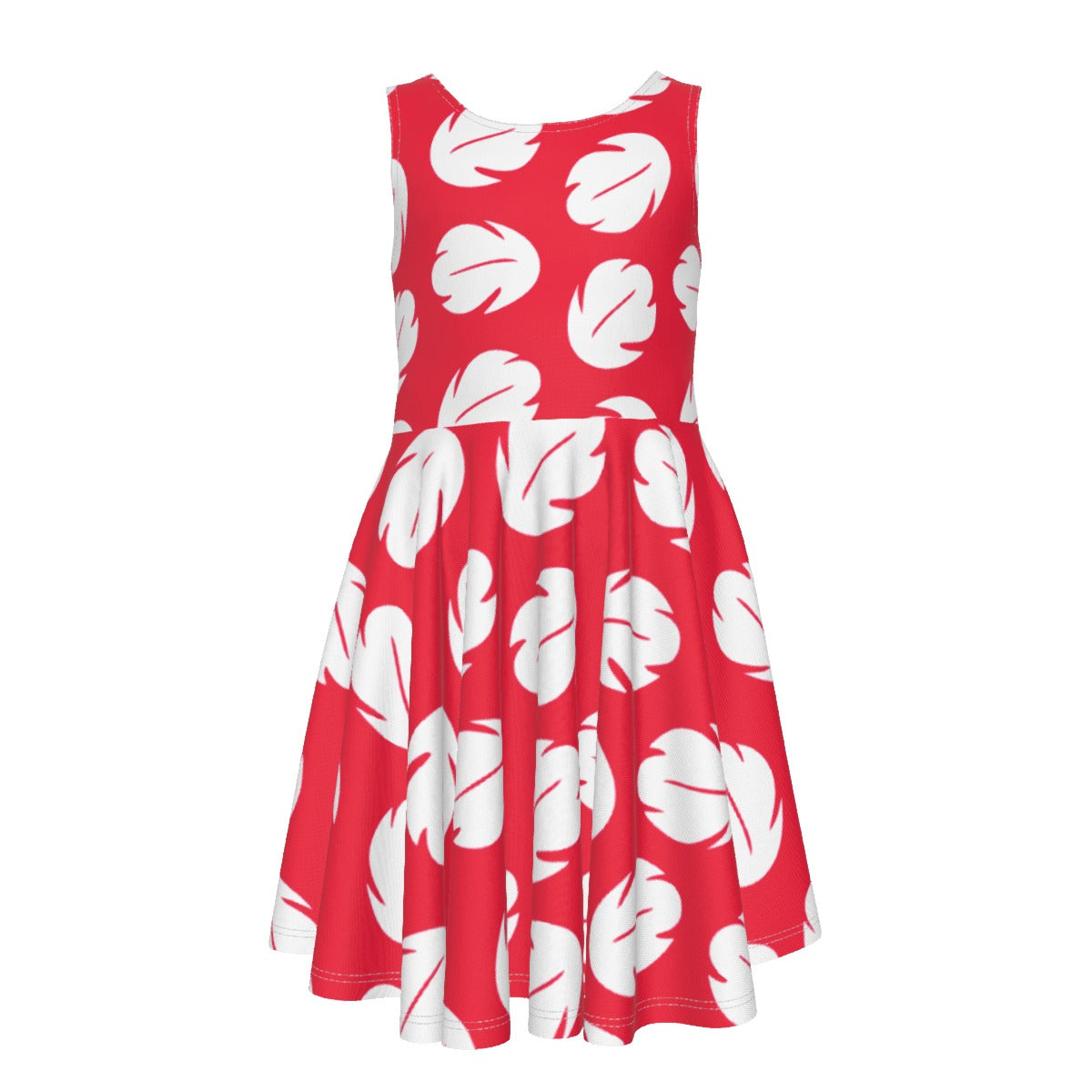 Island Leaf Print- Kid's Sleeveless Skater Dress