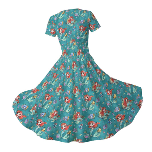 Whimsical Ocean Princess - Women's V-Neck Ruched Midi Dress
