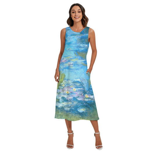 Monet Water Lillies - Women’s Diagonal Pocket Midi Dress