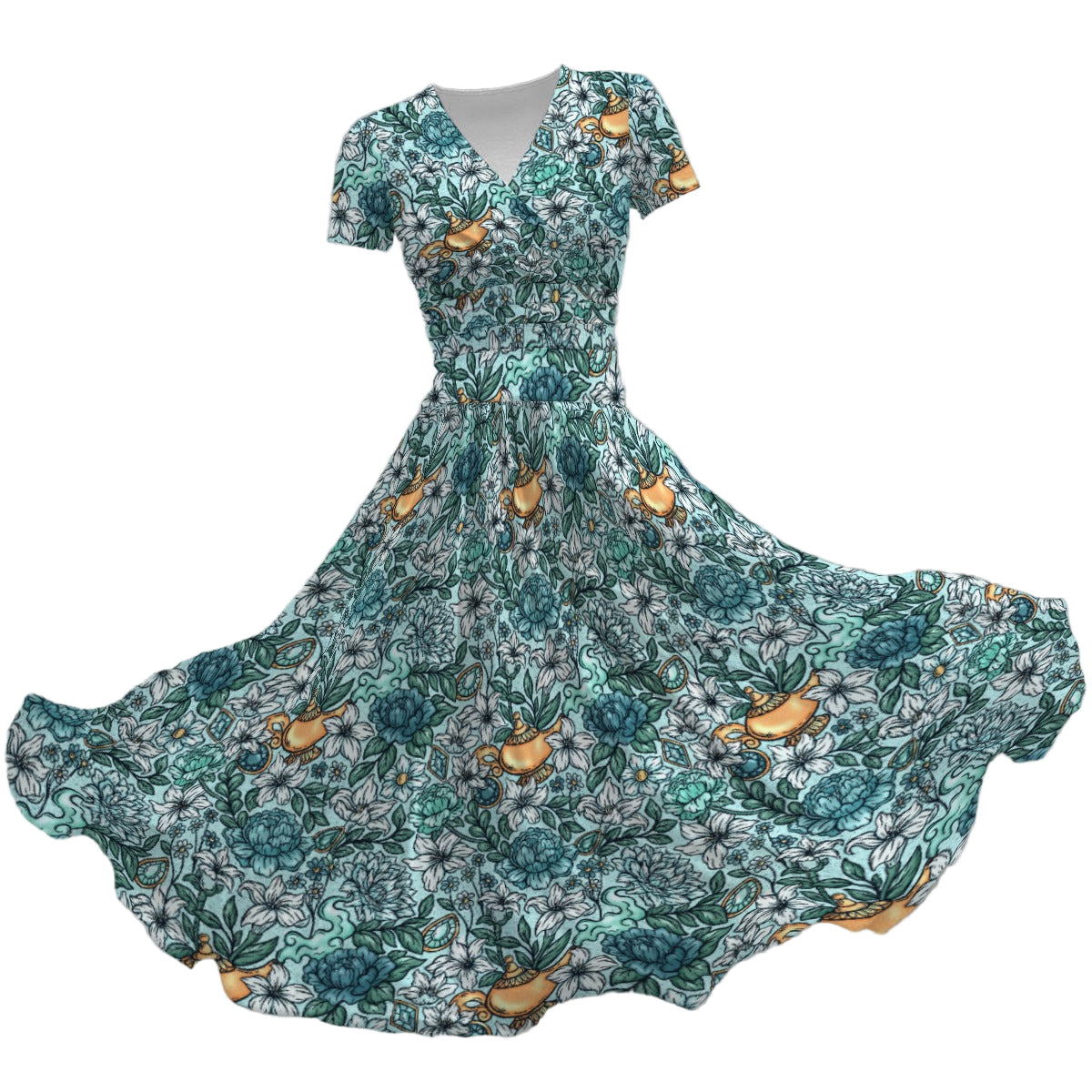 Fairytale Florals - Arabian Princess - Women's V-Neck Ruched Midi Dress