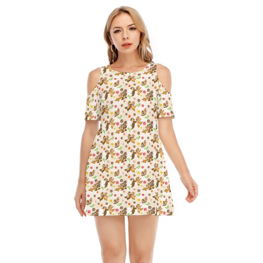 Cheeky Chipmunk Duo - Women's Cold Shoulder Cotton Dress