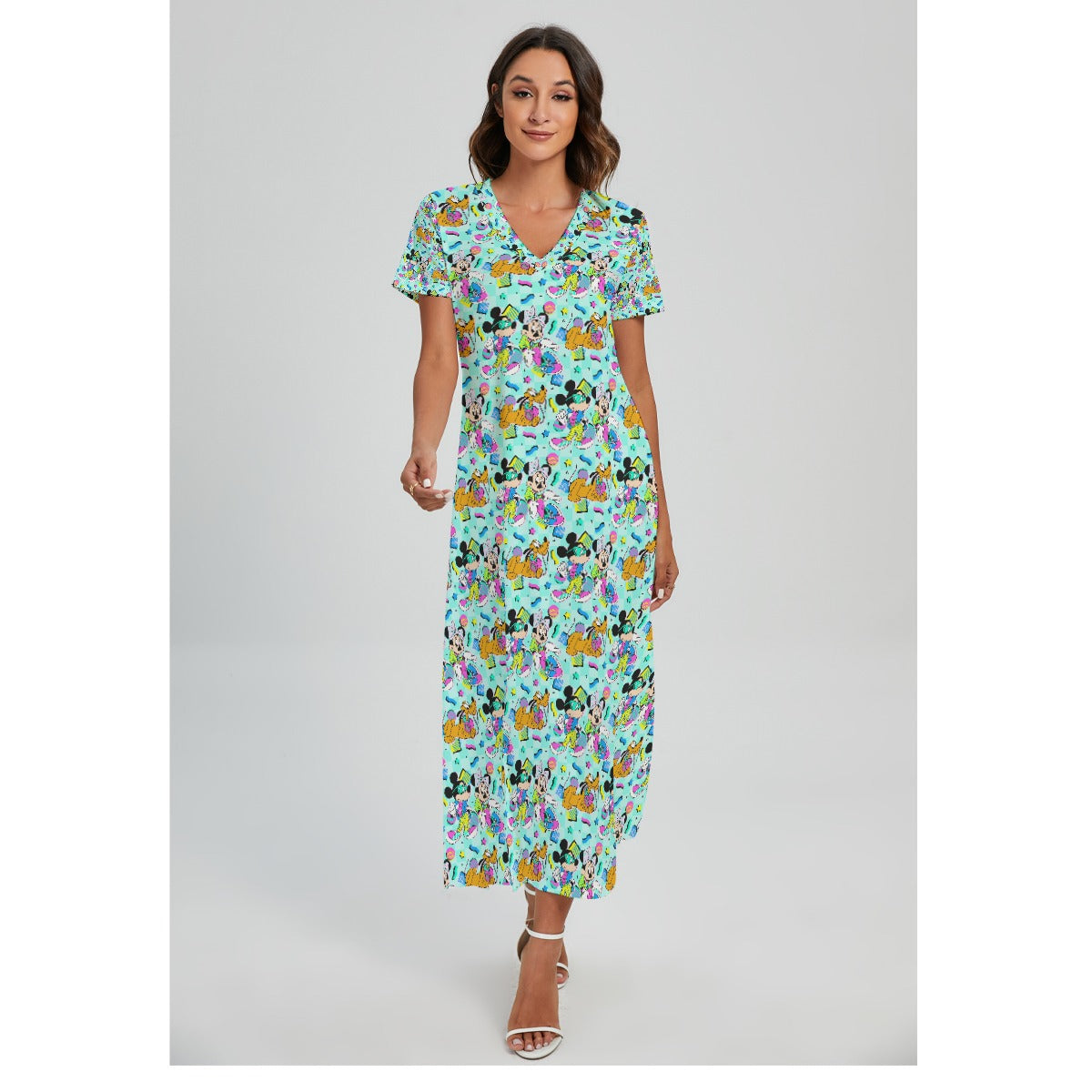 80s Pop Party Pals - Women's V-Neck Side Split Maxi Dress