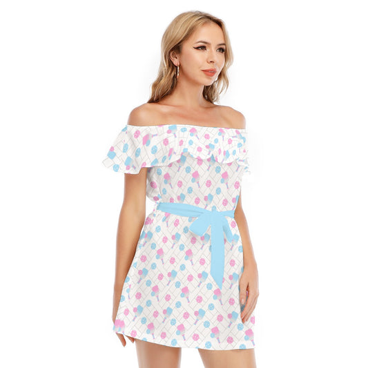 Pickleball Court Spin - Women's Off-shoulder Ruffle Dress