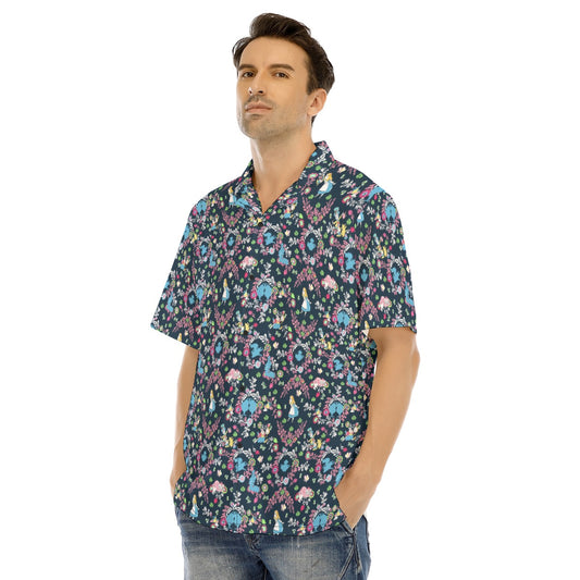 Garden Whimsy - Alice in Wonderland - Men's Hawaiian Button Up Shirt