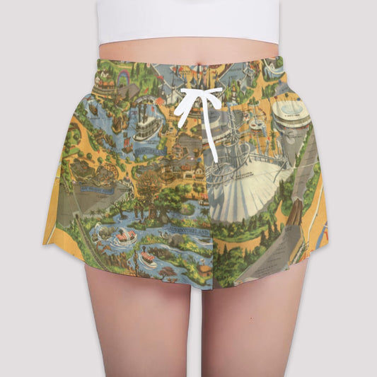 Vintage Theme Park Map- Girls’ Flowy Pocket Shorts