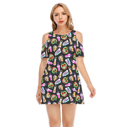 Pick Your Poison - Women's Cold Shoulder Cotton Dress