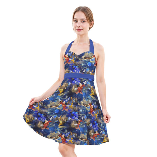 Enchanted Broom Magic - Women's Halter Vintage Pocket Dress