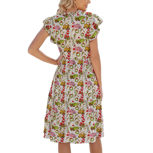 Holiday Race Day - Women's Tiered Pocket Midi Dress