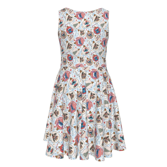 Festive Elf and Ornament Fun - Kid's Sleeveless Skater Dress