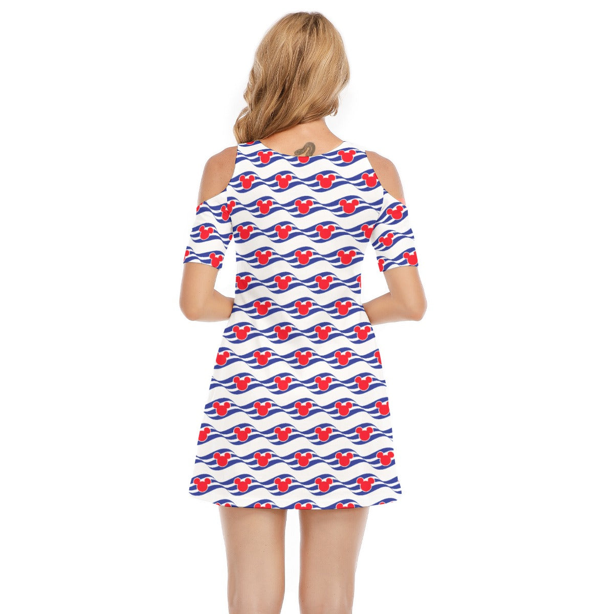 Nautical Cruise Logo Print - Women's Cold Shoulder Cotton Dress