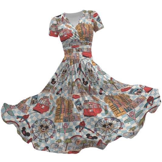 Revamped DCA - Women's V-Neck Ruched Midi Dress