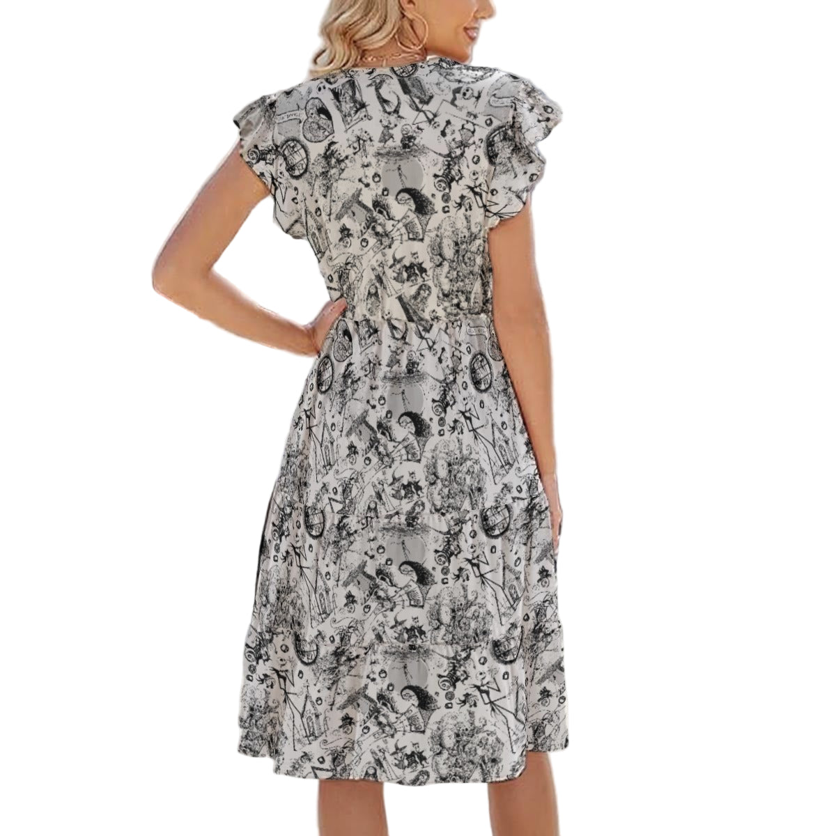 Nightmare Halloween Sketches - Women's Tiered Pocket Midi Dress