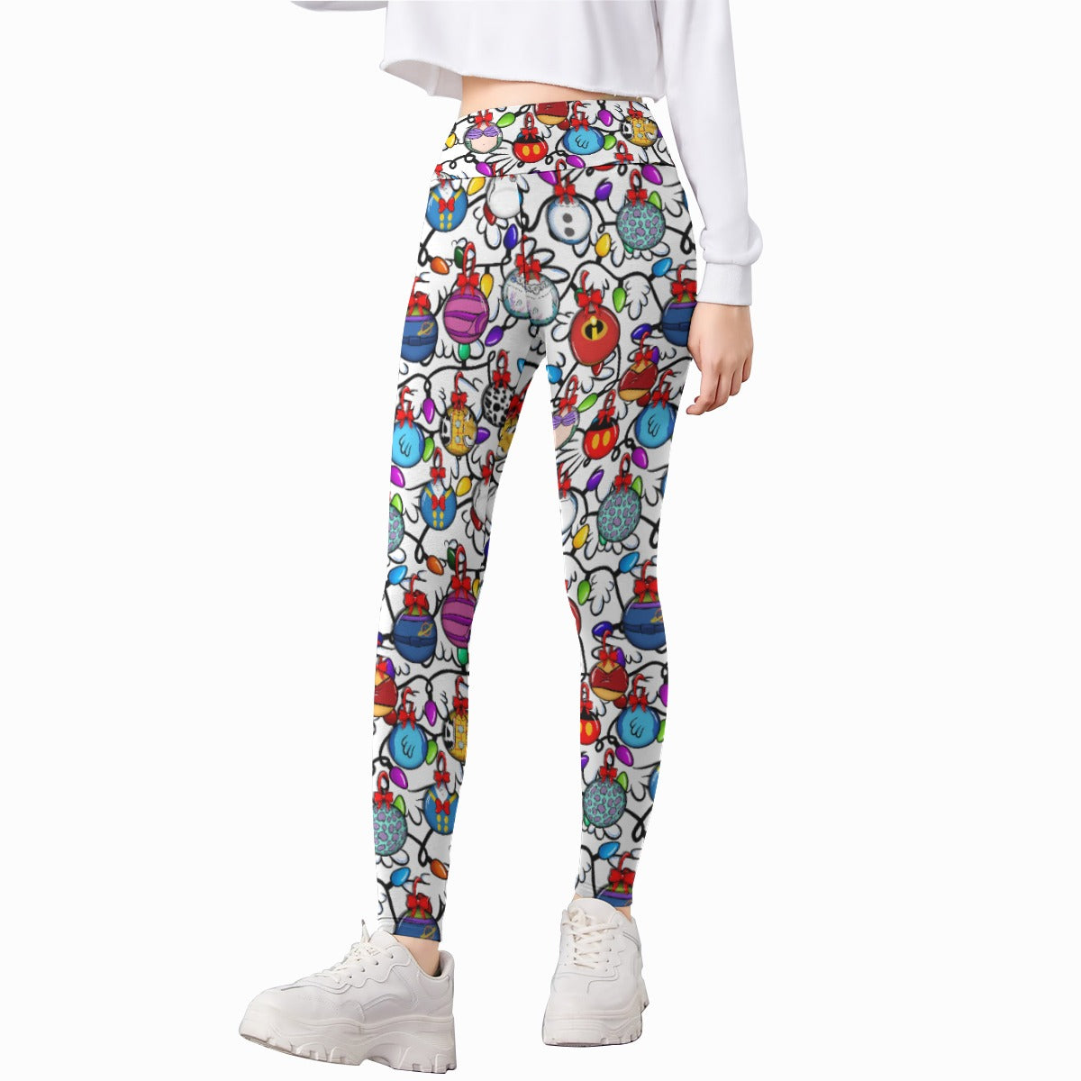 Festive Character Baubles on White - Kid's Leggings