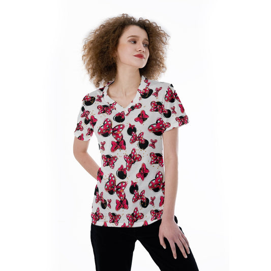 Polka Dot Bows & Mouse Ears - Women's Short Sleeve V-Neck T-Shirt