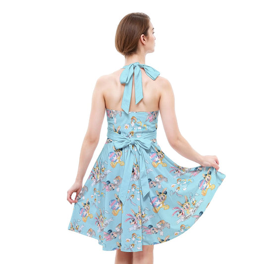 Spring Bunny Costume Crewumes - Women's Halter Vintage Pocket Dress