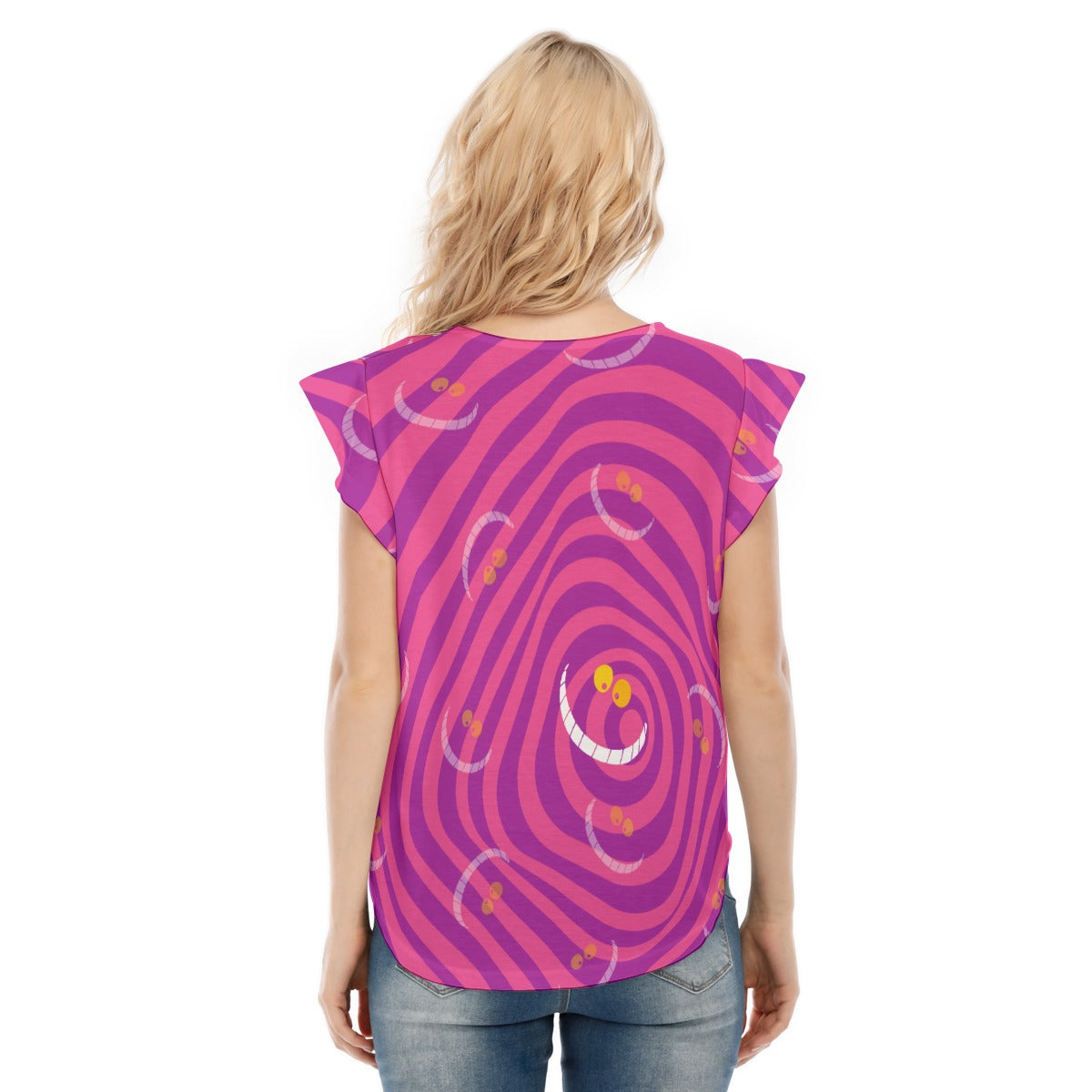 Whimsical Grinning Stripes - Women’s Flutter Sleeve Top