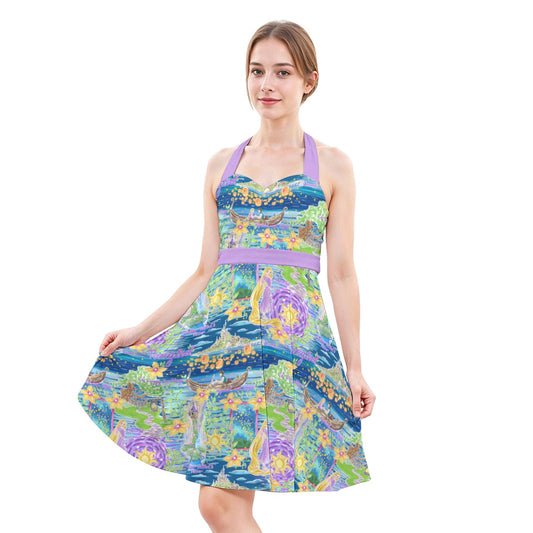Lantern Festival Glow - Women's Halter Vintage Pocket Dress