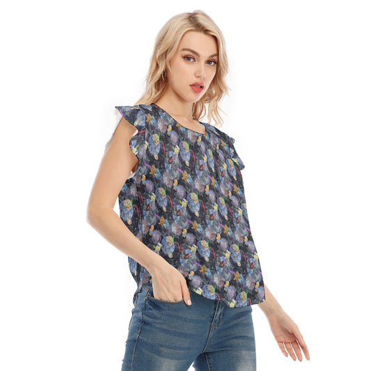 Watercolor Cosmic Battle - Women’s Flutter Sleeve Top