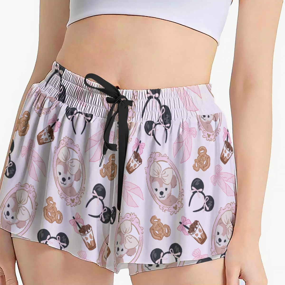Bow Bear Sweet Day - Women's Flowy Pocket Shorts