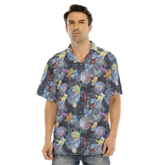 Watercolor Cosmic Battle - Men's Hawaiian Button Up Shirt