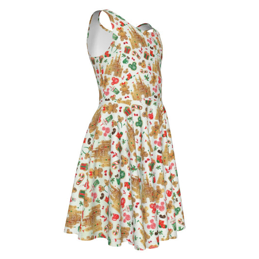 Gingerbread Castle Holiday Treats - Kid's Sleeveless Skater Dress