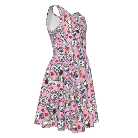 Sketched Snowman Valentine’s Day - Kid's Sleeveless Skater Dress