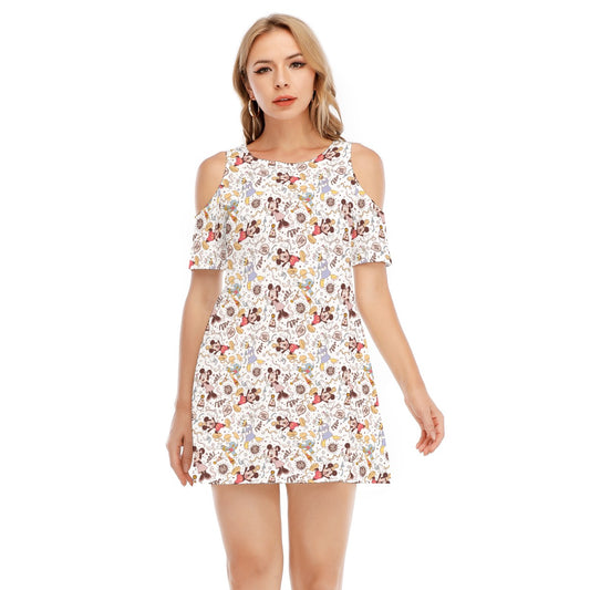 New Year Celebration Crewends - Women's Cold Shoulder Cotton Dress