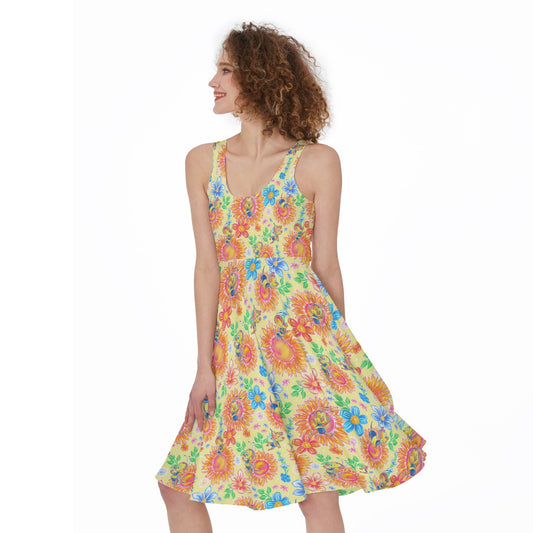Buzzing Garden Buddy - Pocket Midi Skater Dress