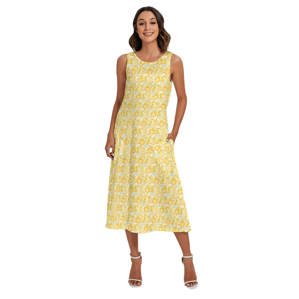 Fruitimals - Pineapple Penguins - Women’s Diagonal Pocket Midi Dress