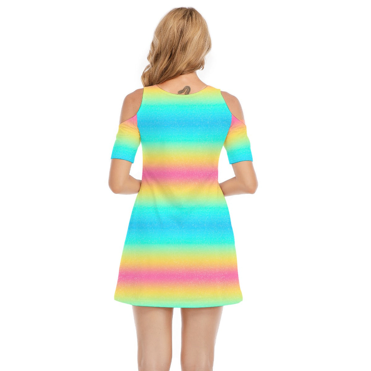 Rainbow Ombre - Women's Cold Shoulder Cotton Dress