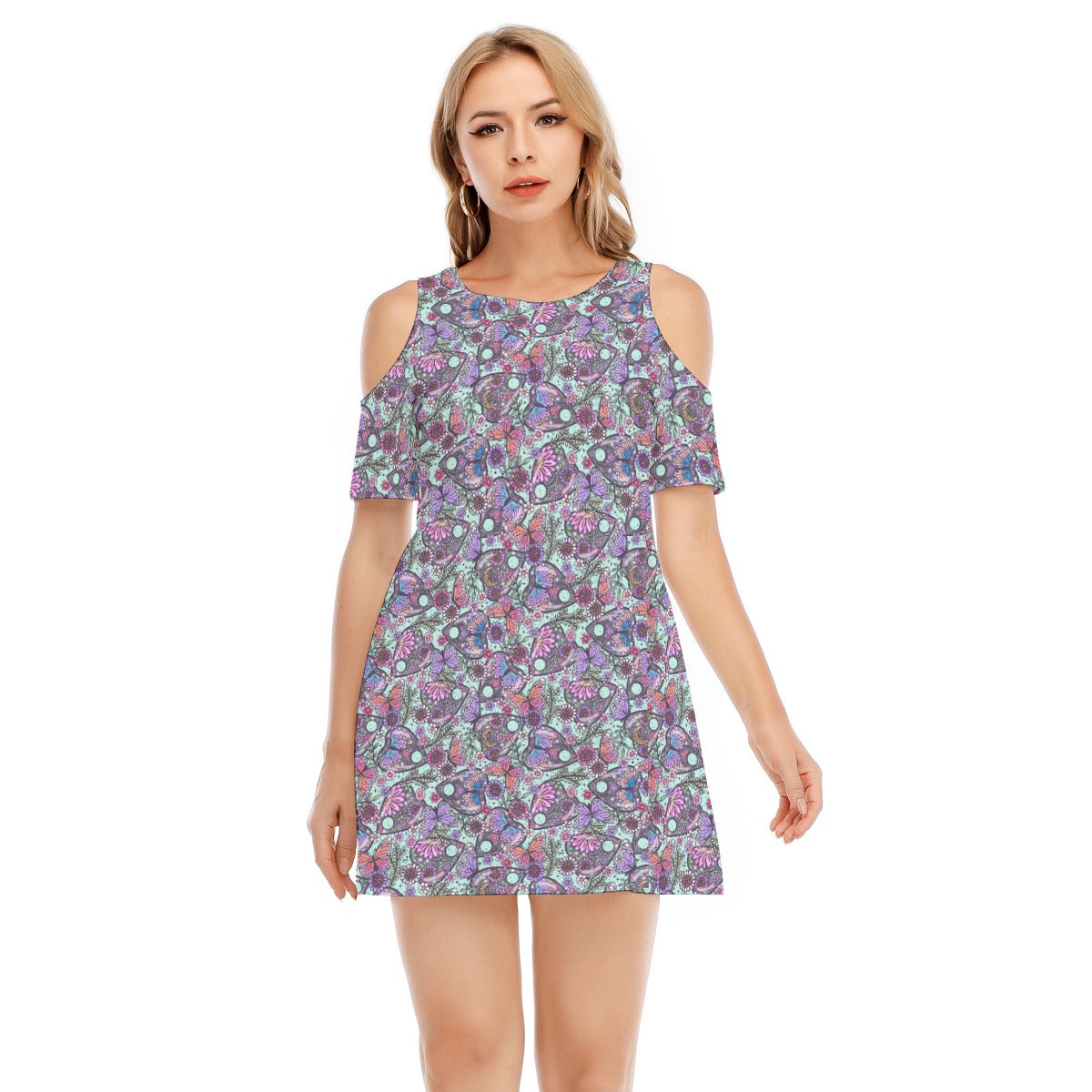 Butterfly Planchettes - Women's Cold Shoulder Cotton Dress