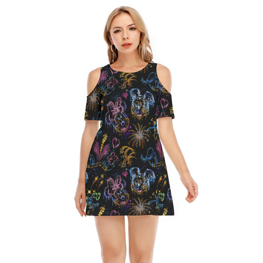 Mouse Friends’ Love in the Sky - Women's Cold Shoulder Cotton Dress