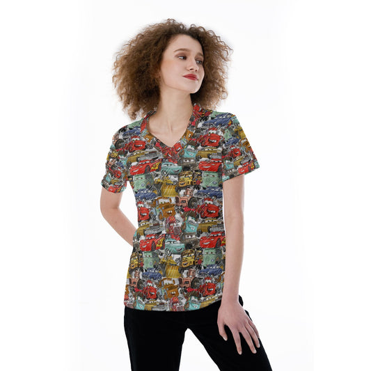 Racing Legends Sketch - Women's Short Sleeve V-Neck T-Shirt