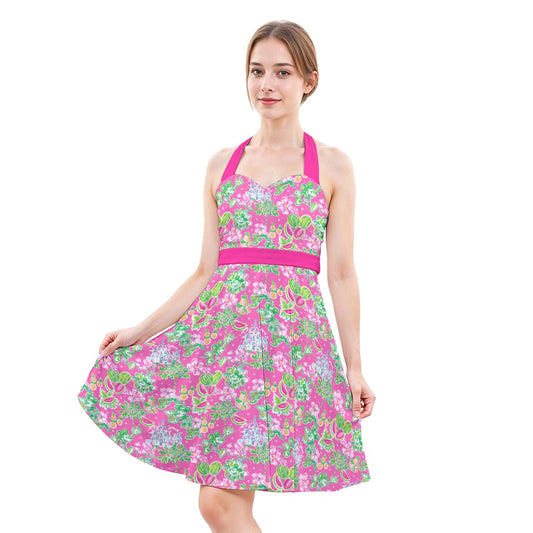 Bright Tropical Vibes - Watermelon Mouse Duo - Women's Halter Vintage Pocket Dress