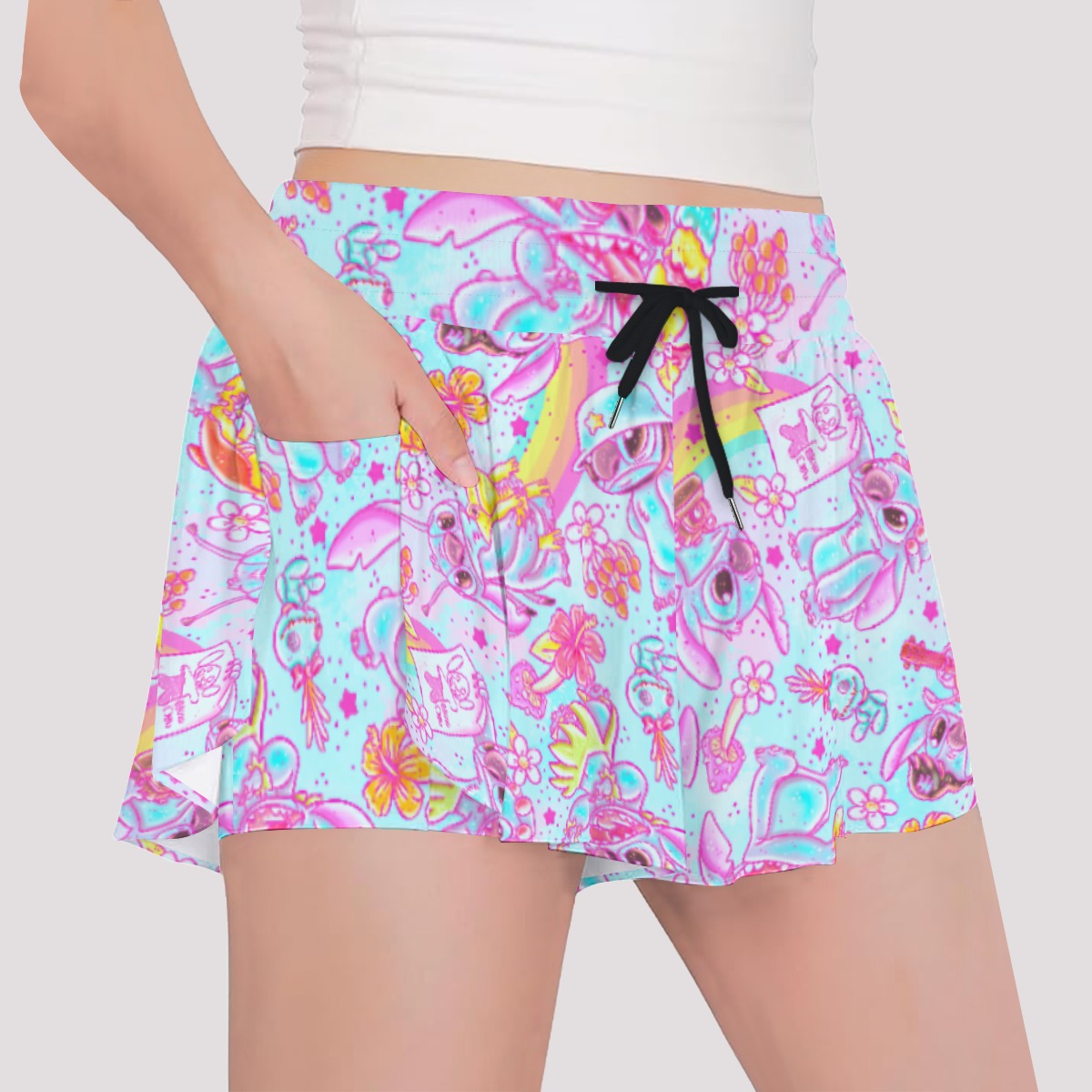 Neon Rainbow Mischief - Girls’ Flowy Pocket Shorts