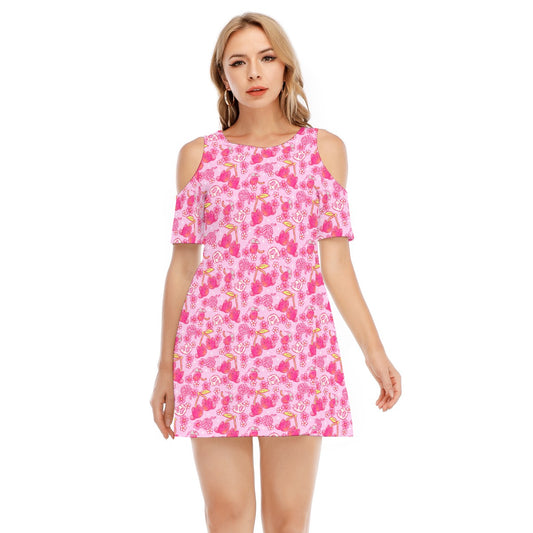 Fruitimals - Cherry Kittens - Women's Cold Shoulder Cotton Dress
