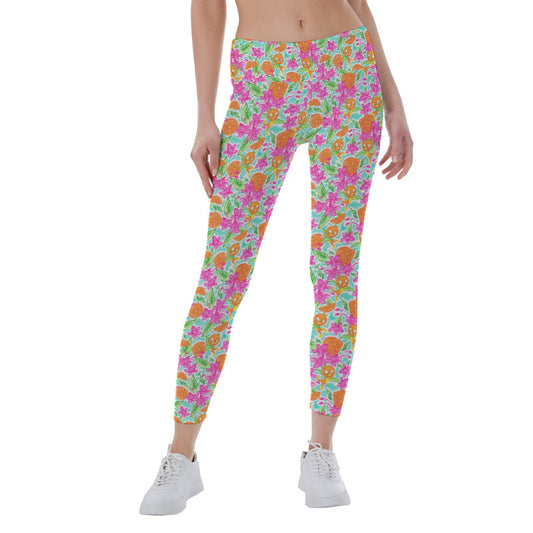 Tropical Citrus Bloom - Women's Yoga Leggings