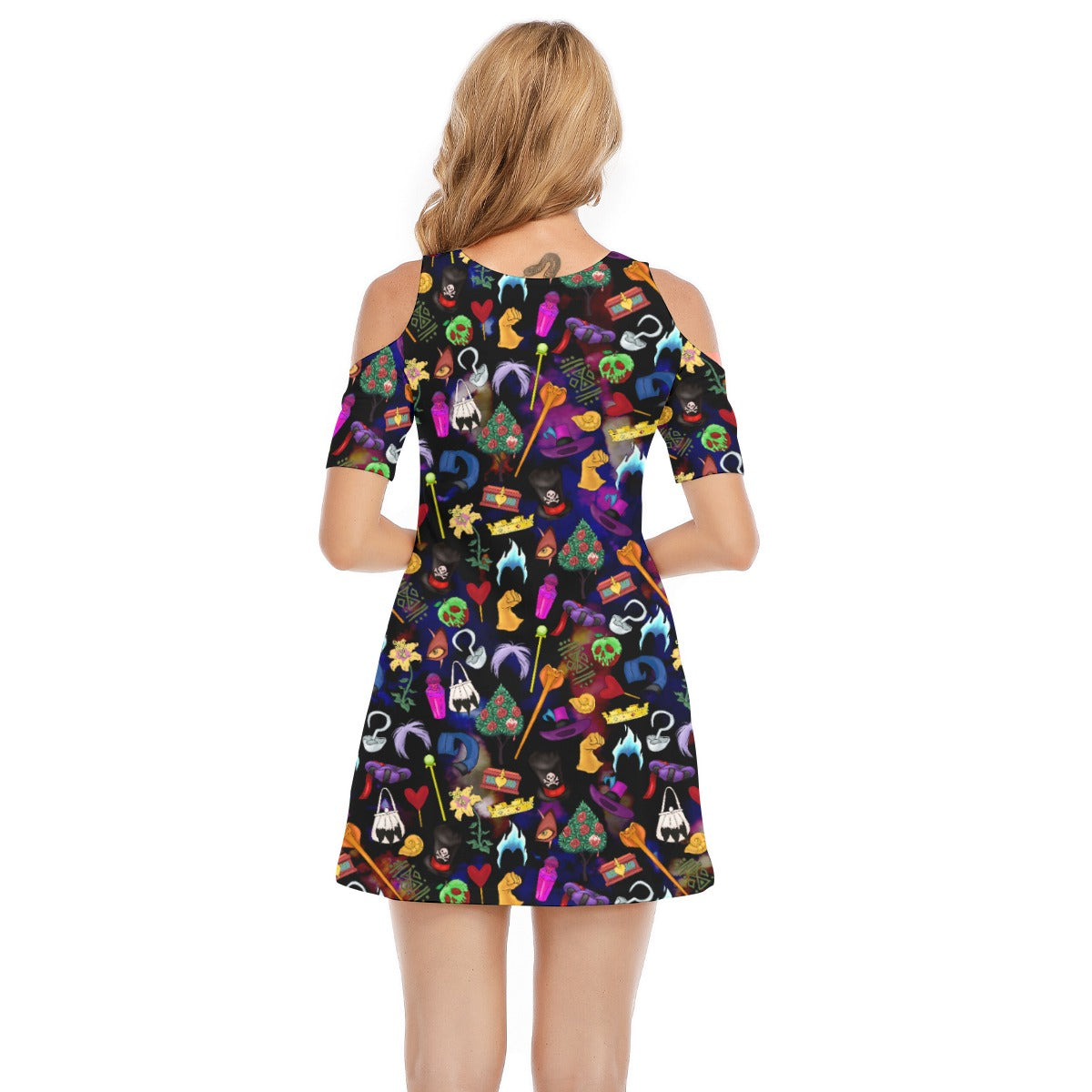 Villainous Icons Collage - Women's Cold Shoulder Cotton Dress