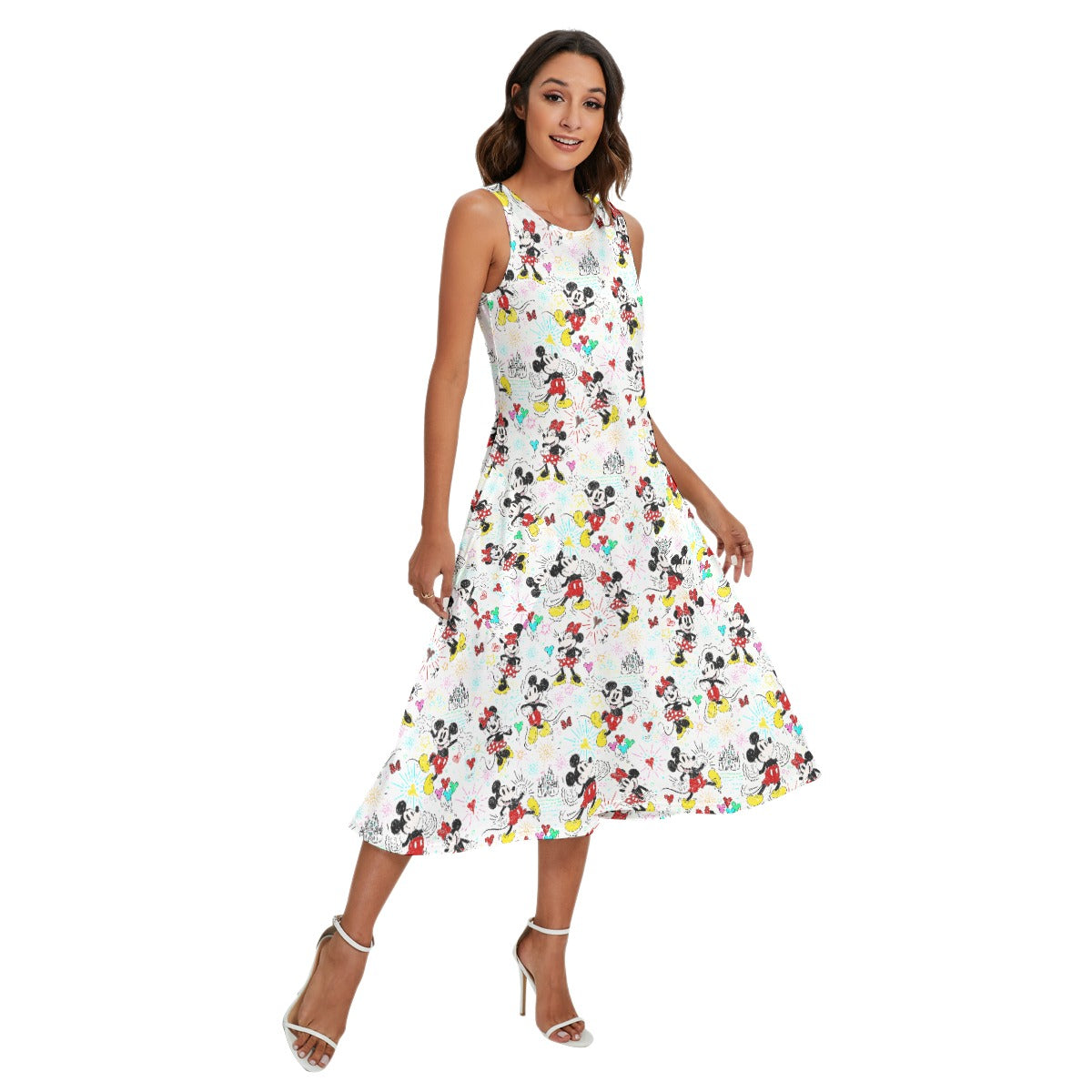 Doodle Mouse Magic - Women’s Diagonal Pocket Midi Dress