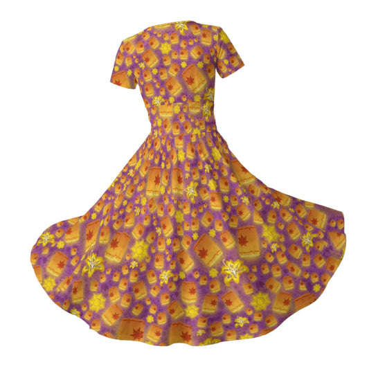 Lantern Glow Festival - Women's V-Neck Ruched Midi Dress