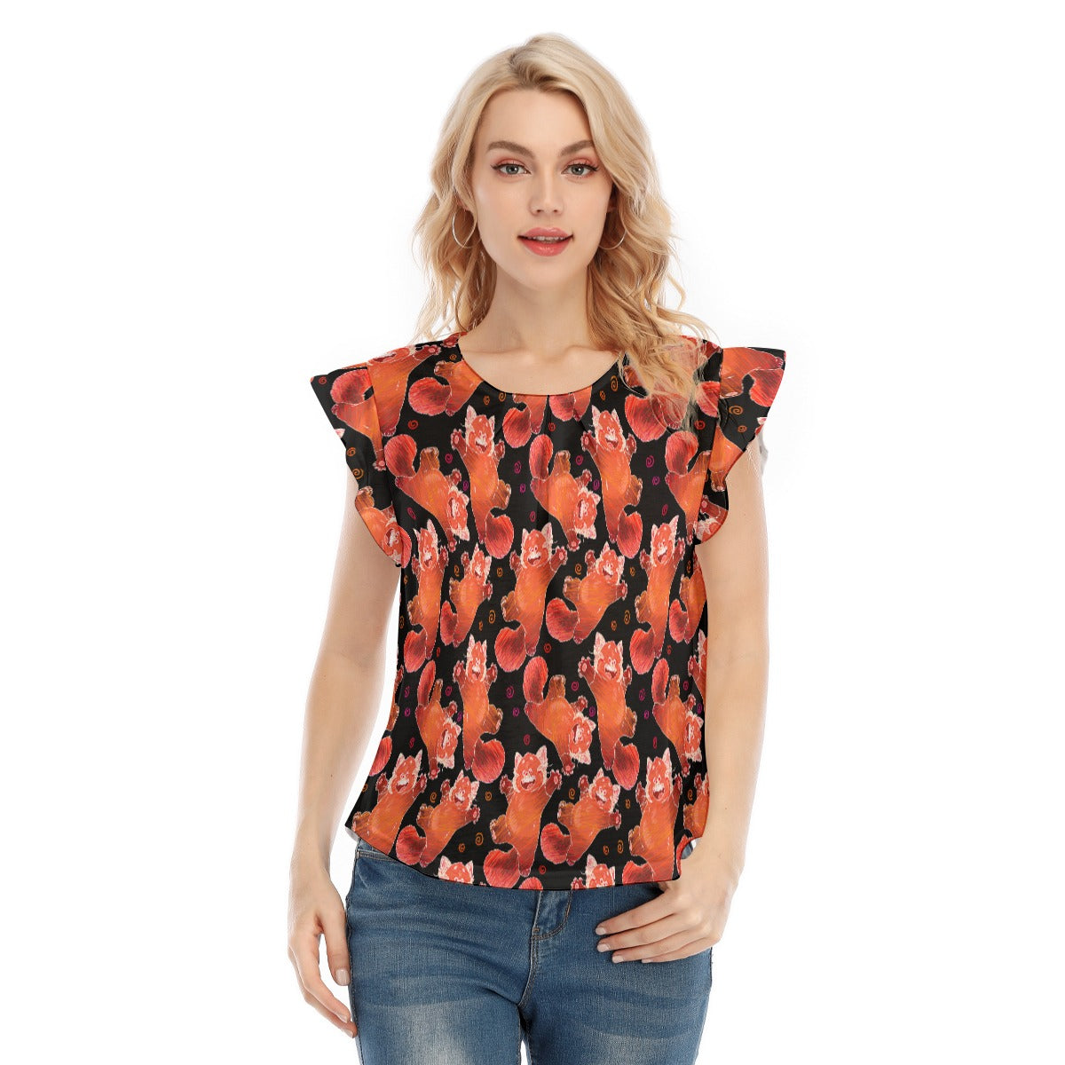 Scribbly Red Panda - Women’s Flutter Sleeve Top